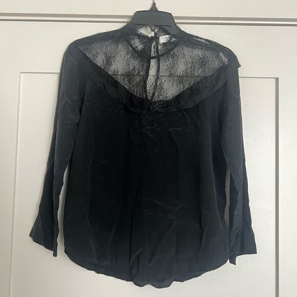 Sandro Paris Women's Silk Black Blouse Top Lace Neck Size 1 - Picture 1 of 9